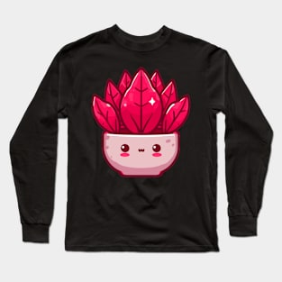 Cute Kawaii Red Leaf Houseplant | Kawaii Plant Art Design for Kawaii Lovers Long Sleeve T-Shirt